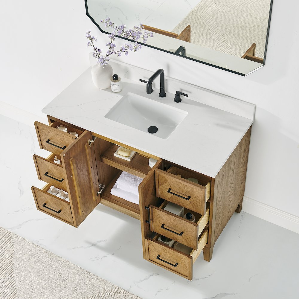 Clara 48" Single Bathroom Vanity in Weathered Brown. Picture 5
