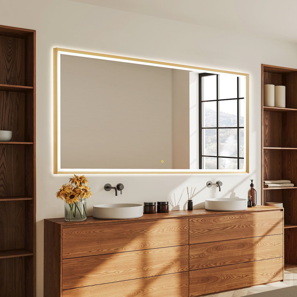84"x42" Rectangular Wall Mirror in Brushed Gold Aluminum Framed. Picture 3
