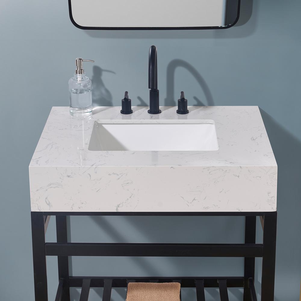 30. in Composite Stone Vanity Top in Aosta White Apron with White Sink. Picture 7