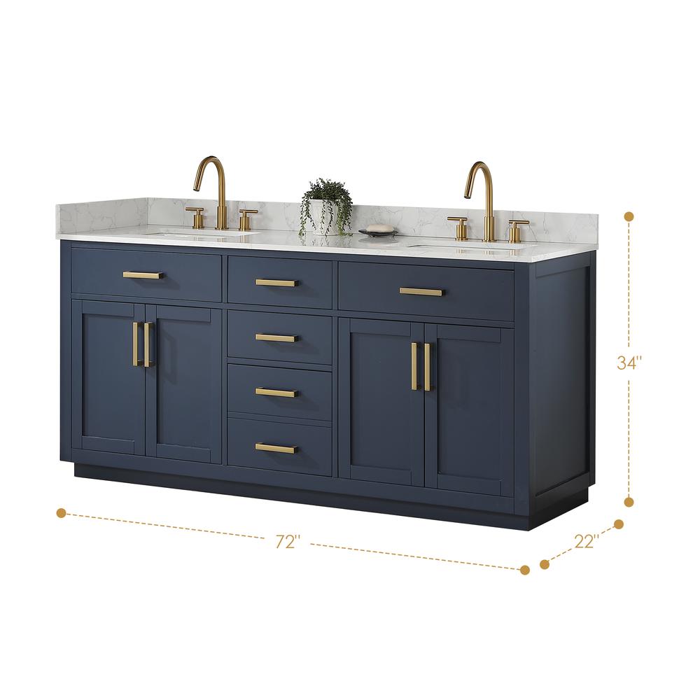 72" Double Bathroom Vanity in Royal Blue without Mirror. Picture 1