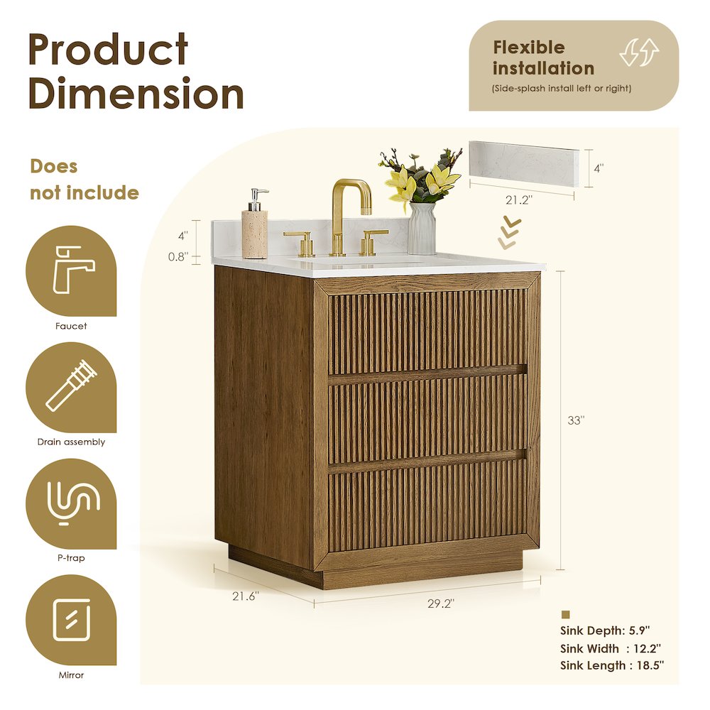 Navan 30" Single Bathroom Vanity in Weathered Brown. Picture 13