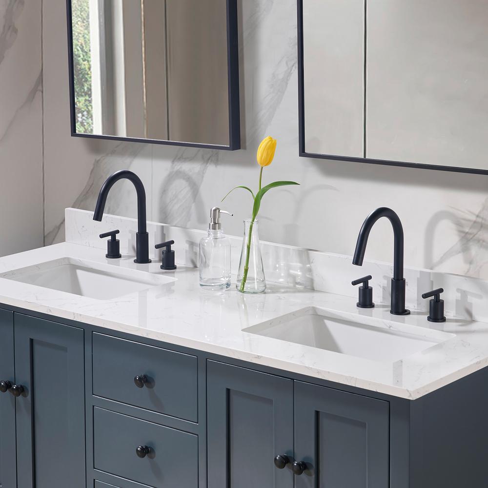 61. in Composite Stone Vanity Top in Aosta White with Double White Sink. Picture 7