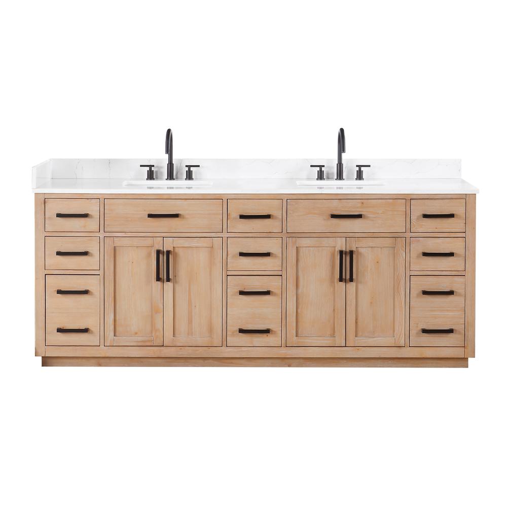84" Double Bathroom Vanity in Light Brown without Mirror. Picture 1