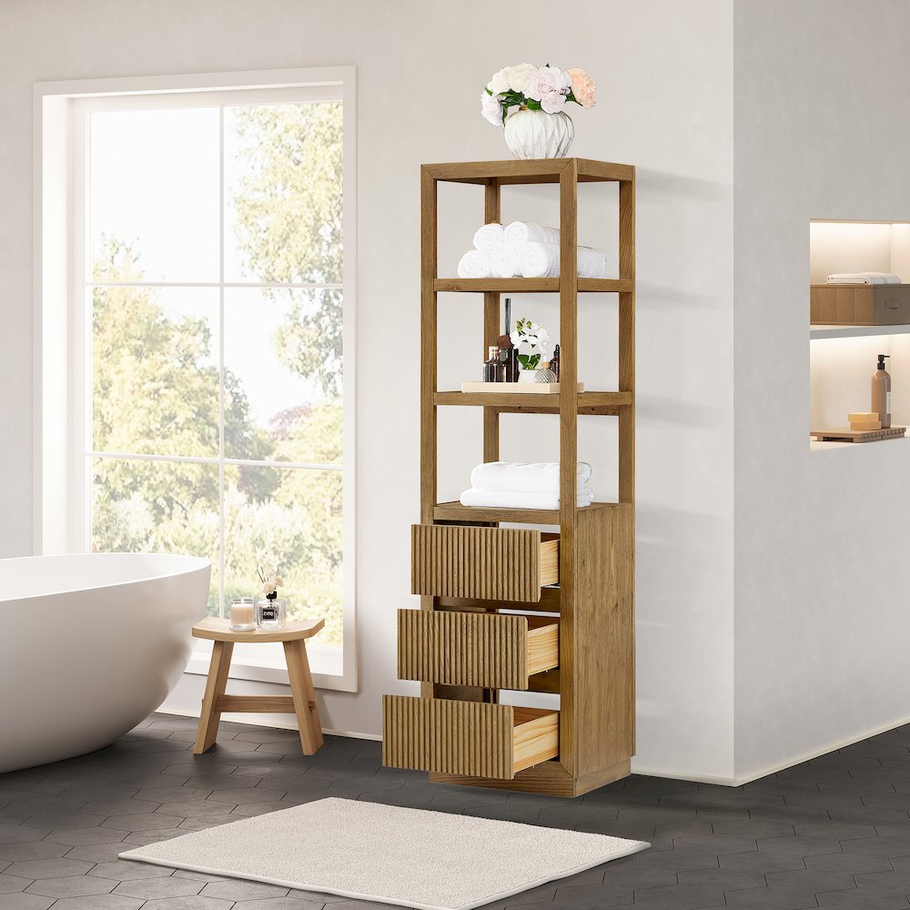 Navan 20" Freestanding Linen Cabinet in Weathered Brown. Picture 4