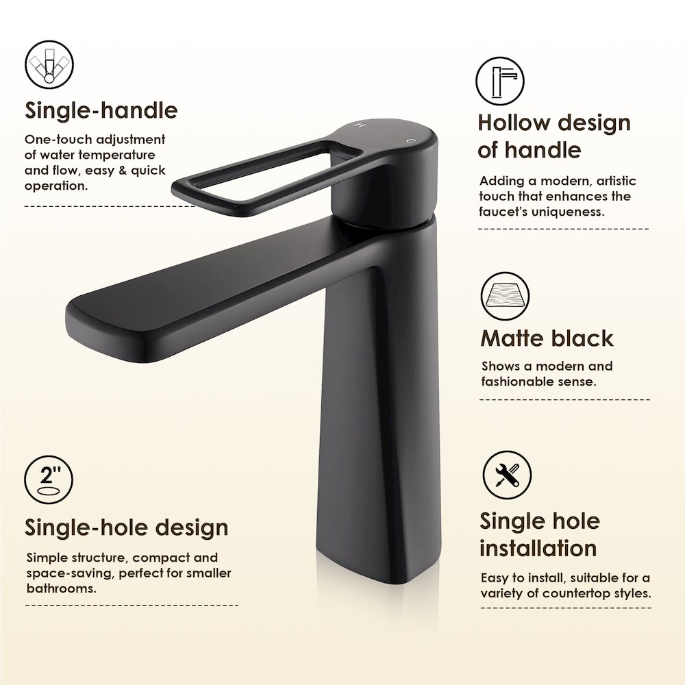 Single Hole Single-Handle Bathroom Faucet in Matte Black. Picture 8