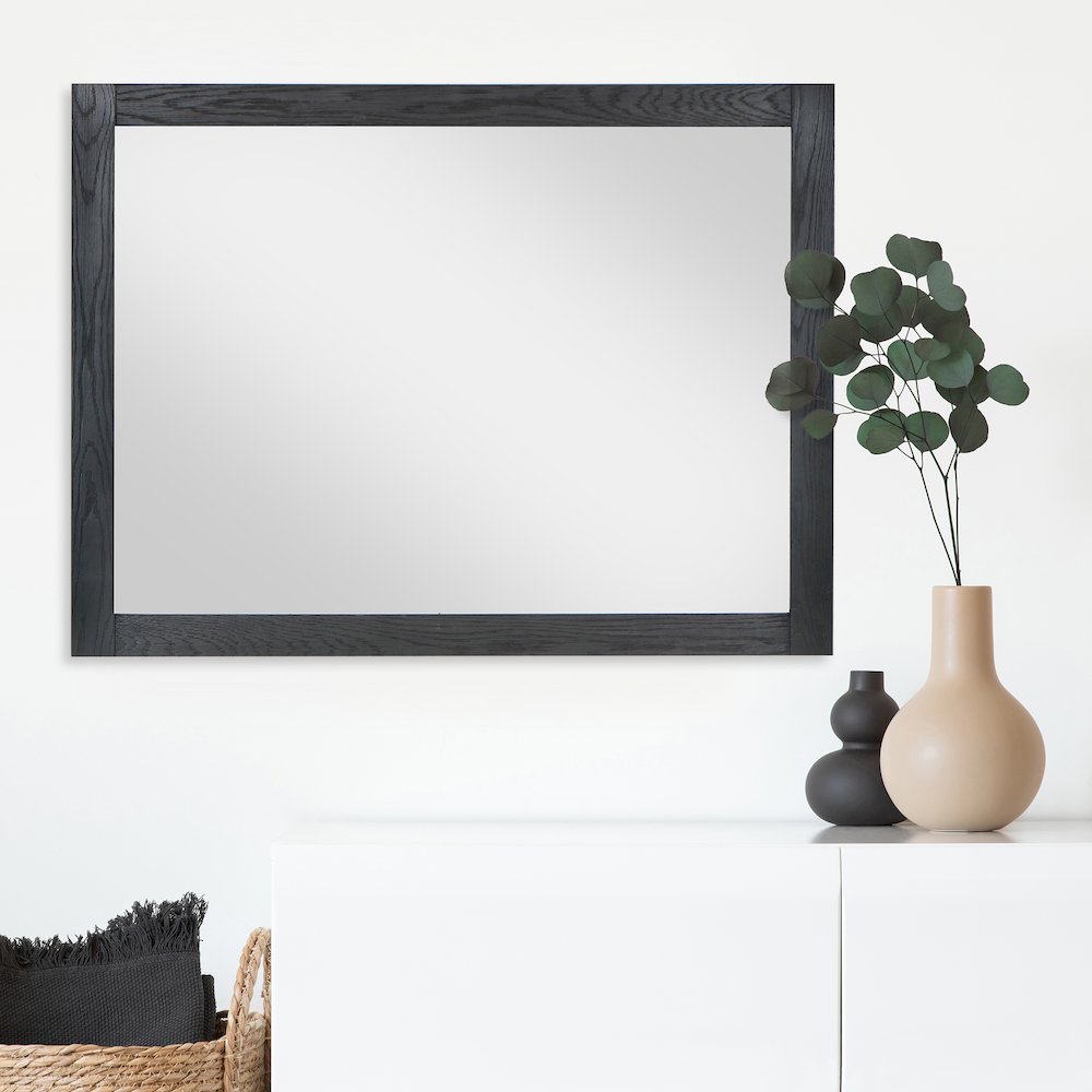 48" Rectangular Bathroom Wood Framed Wall Mirror in Brown Oak. Picture 8