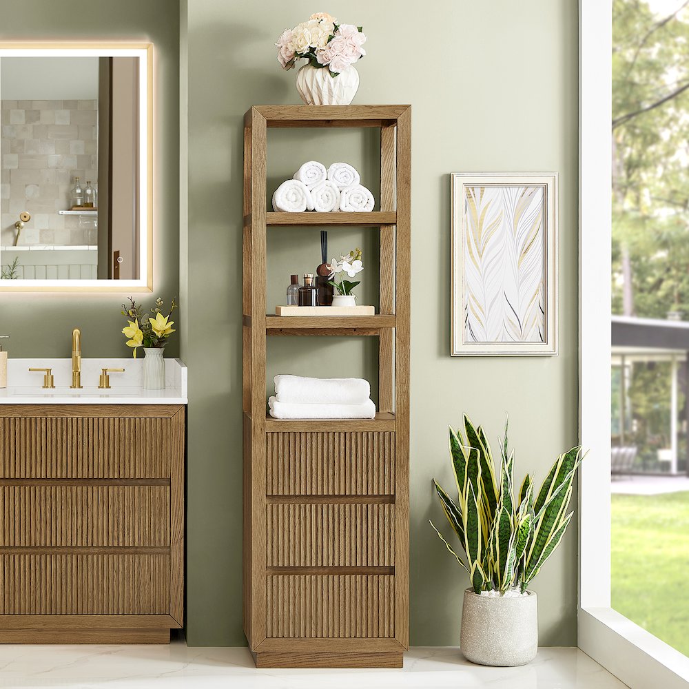 Navan 20" Freestanding Linen Cabinet in Weathered Brown. Picture 2