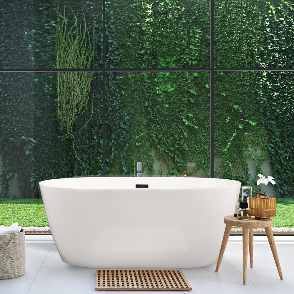 Rauris 59" x 28" Flatbottom Freestanding Acrylic Soaking Bathtub in Glossy White. Picture 10