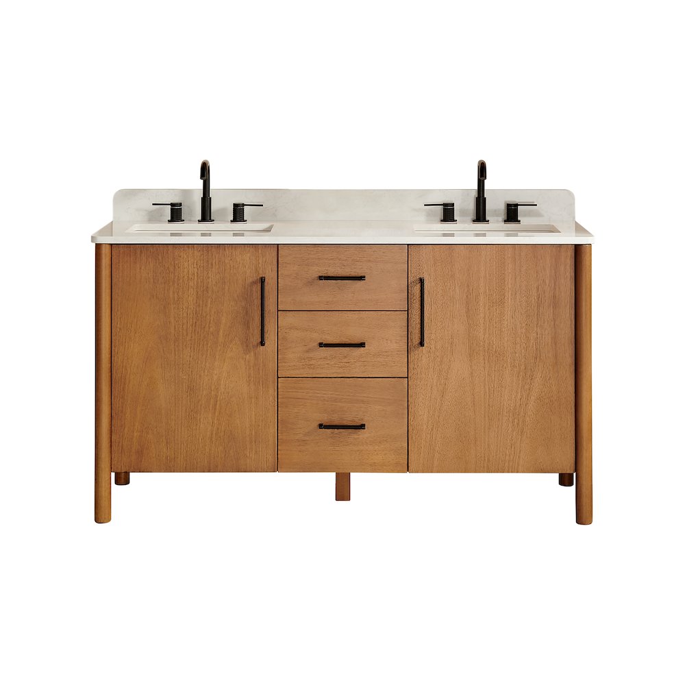 60" Double Bathroom Vanity in Mango Brown with Grain White. Picture 1
