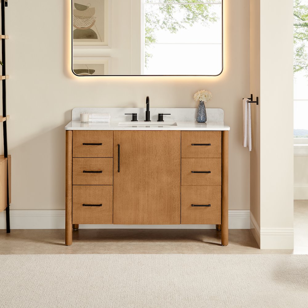 48" Single Bathroom Vanity in Mango Brown with Grain White. Picture 2