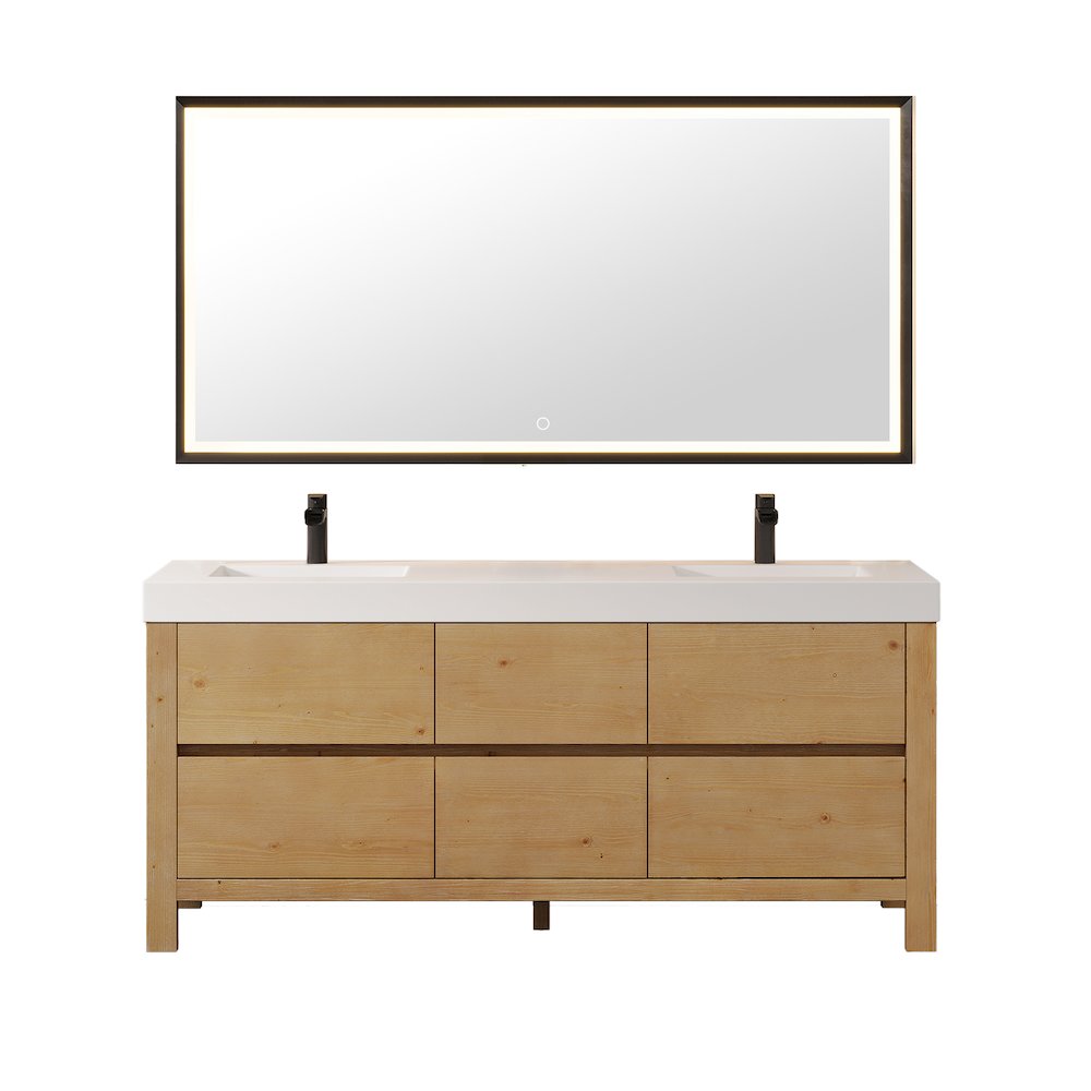 72" Double Bathroom Vanity in with White Artificial Stone Integrated Sink. Picture 1