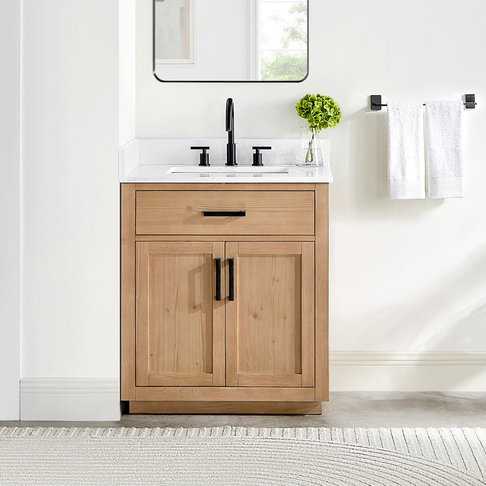 30" Single Bathroom Vanity in Light Brown with Grain White. Picture 2