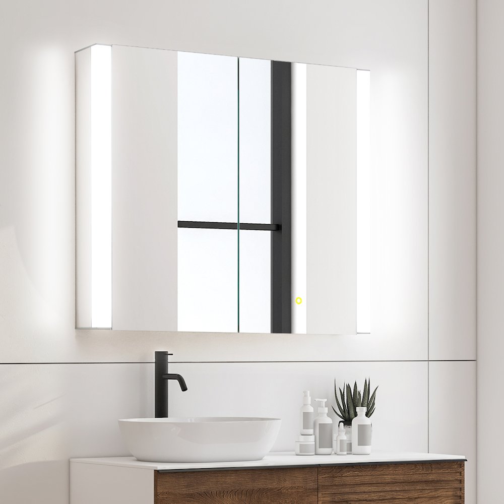 36"x32" Rectangular Bathroom Aluminum Mirror Medicine Cabinet. Picture 6