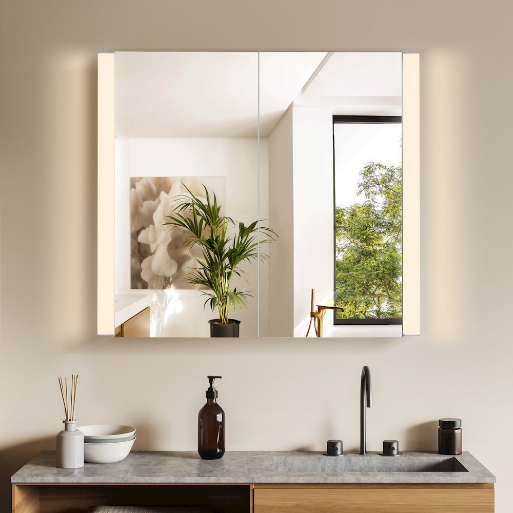 36"x32" Rectangular Bathroom Aluminum Mirror Medicine Cabinet. Picture 4
