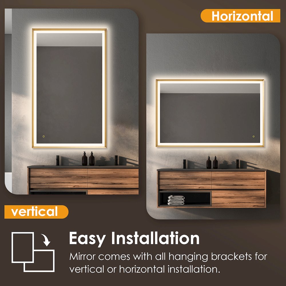 48"x30" Rectangular Wall Mirror in Brushed Gold Aluminum Framed. Picture 10