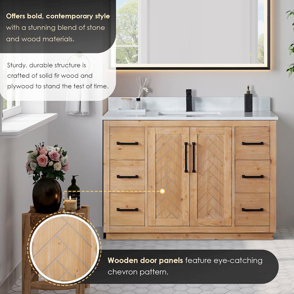 48" Single Bathroom Vanity with Grain White Countertop without Mirror. Picture 7