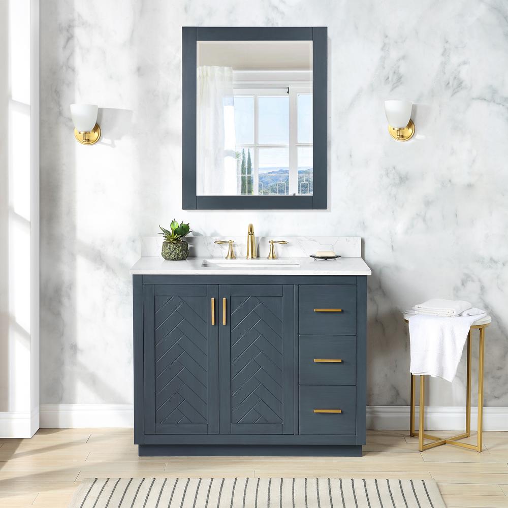 42" Single Bathroom Vanity Set in Classic Blue with Mirror. Picture 4