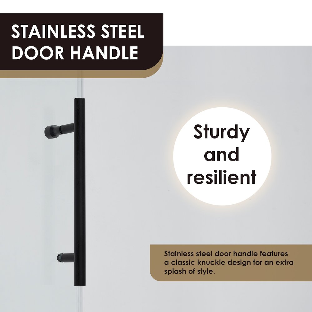Single Sliding Frameless Shower Door in Matte Black with Clear Glass. Picture 9