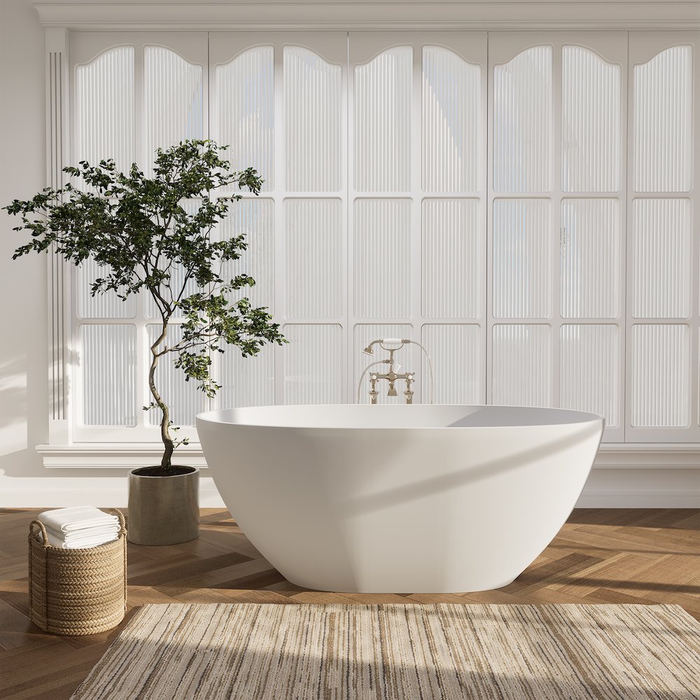 55" x 30" Solid Surface Soaking Bathtub and Integrated Overflow. Picture 6