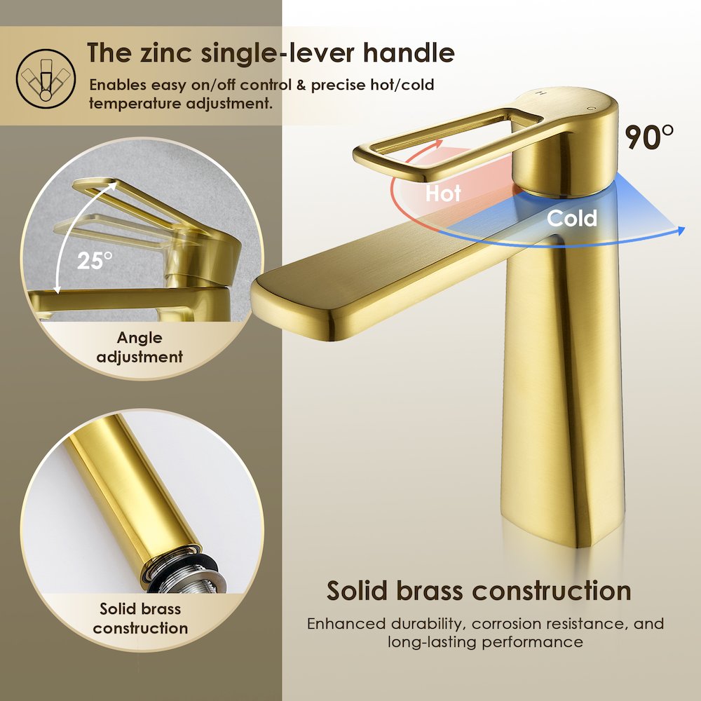 Single Hole Single-Handle Bathroom Faucet in Brushed Gold. Picture 9