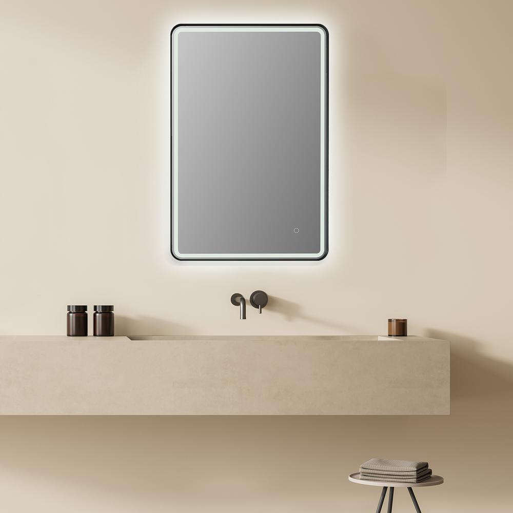 Framed in Matt Black Modern Bathroom/Vanity LED Lighted Wall Mirror. Picture 12