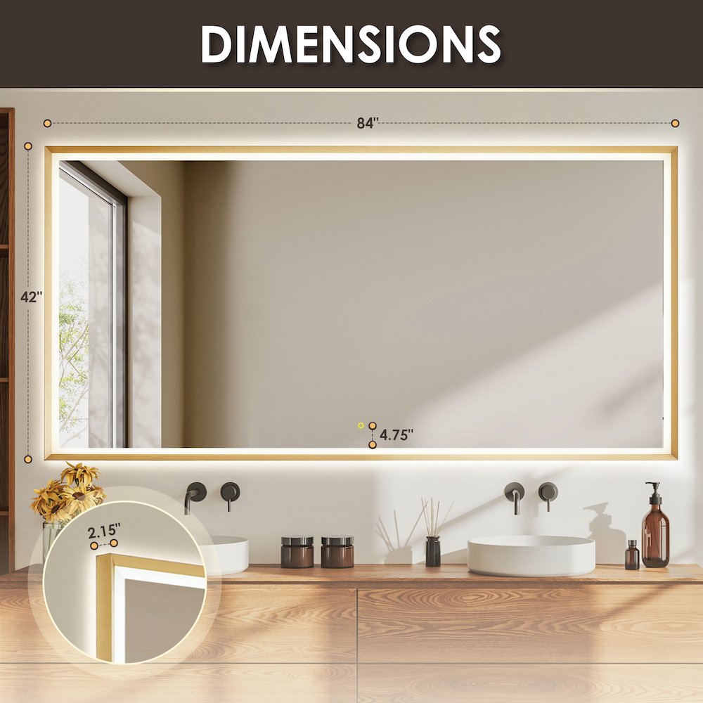 84"x42" Rectangular Wall Mirror in Brushed Gold Aluminum Framed. Picture 19
