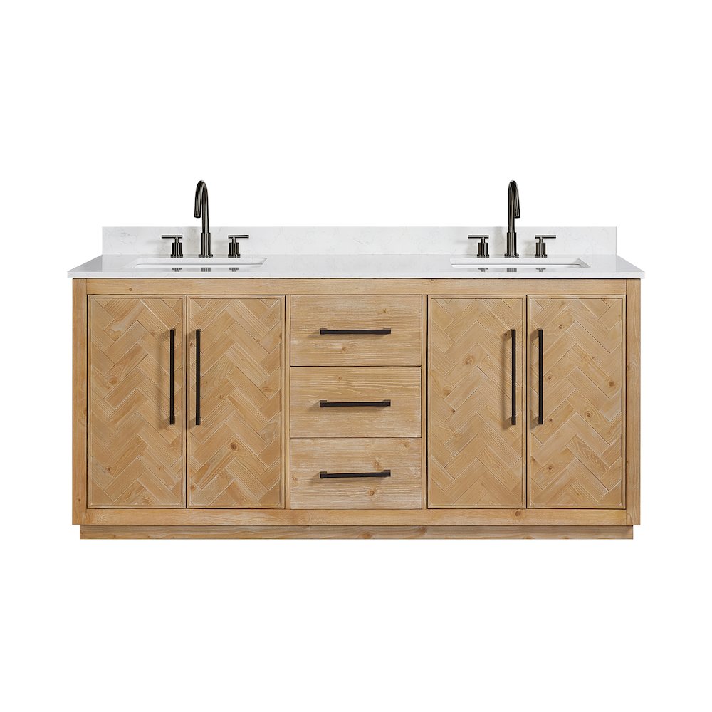 72" Double Bathroom Vanity Grain White Engineered Stone Countertop. Picture 1