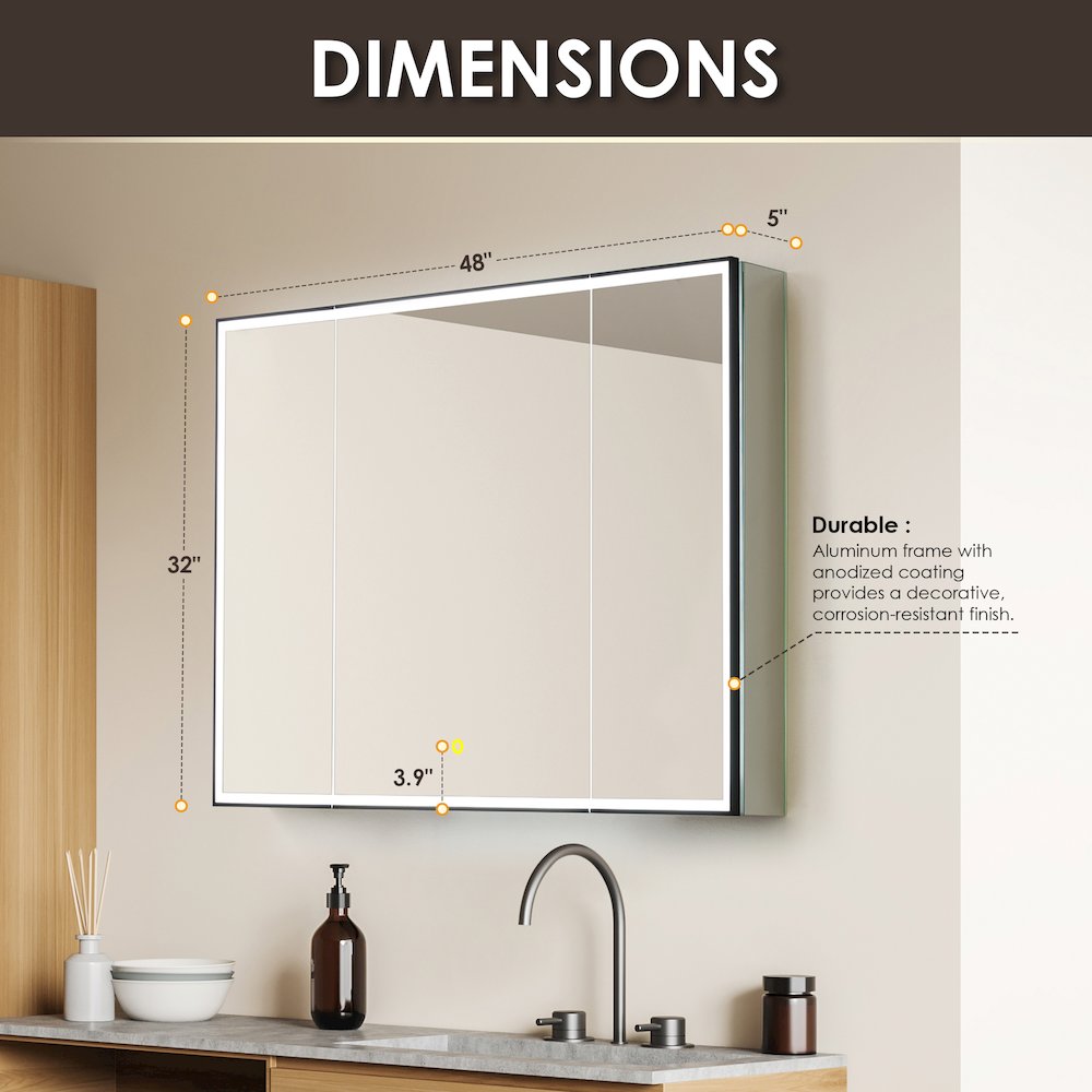 48"x32" Rectangular Bathroom Black Aluminum Mirror Medicine Cabinet. Picture 18