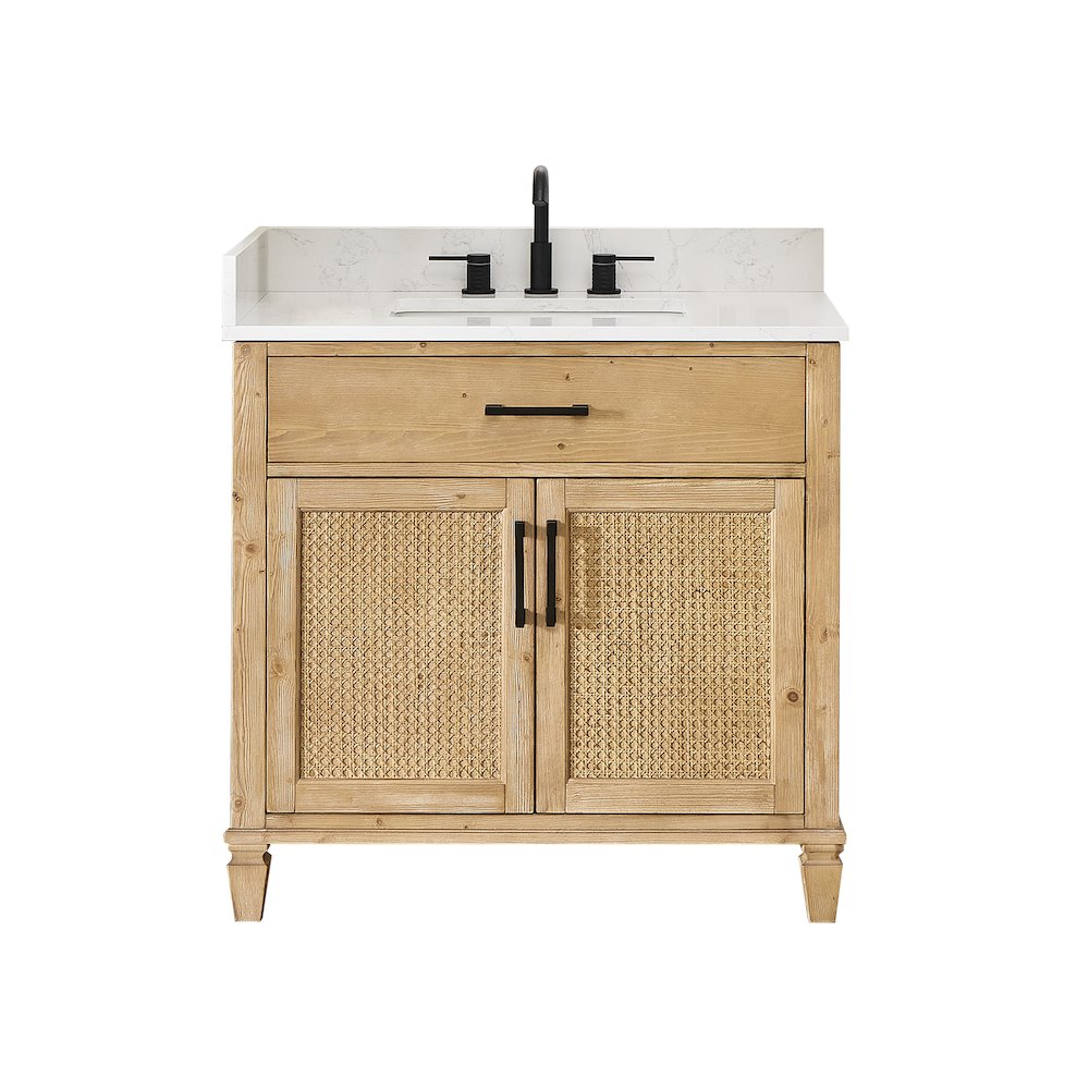 36" Single Bathroom Vanity in with Grain White Engineered Stone Countertop. Picture 1