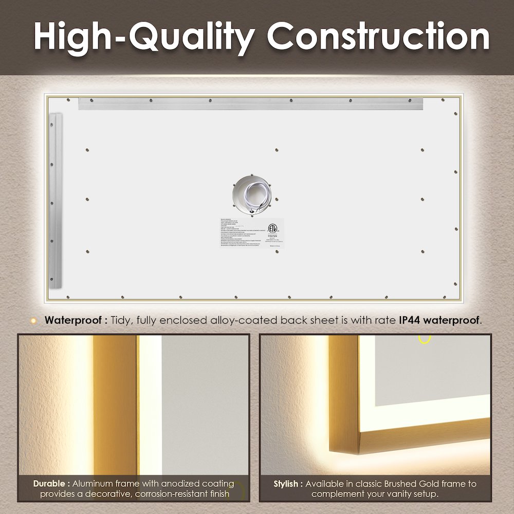 60"x30" Rectangular Wall Mirror in Brushed Gold Aluminum Framed. Picture 13