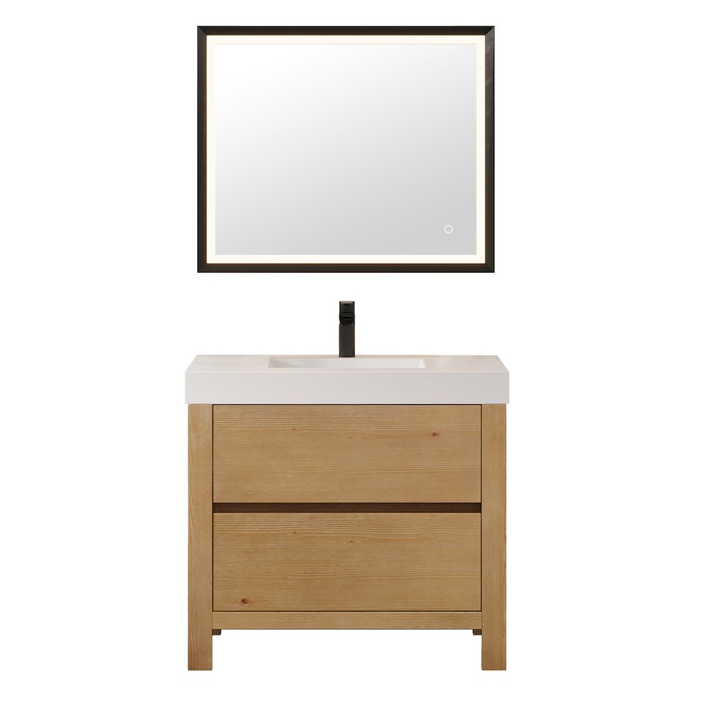 36" Single Bathroom Vanity in with White Artificial Stone Integrated Sink. Picture 1
