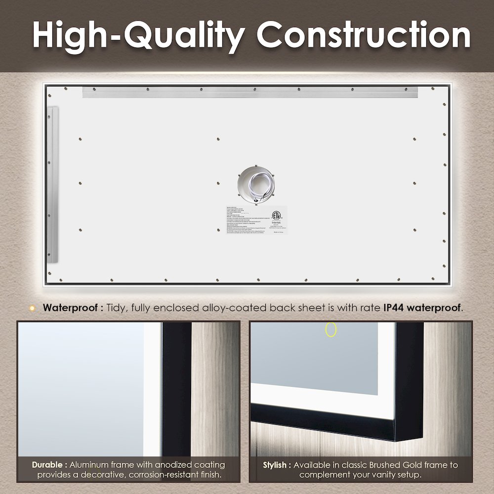 72"x36" Rectangular Wall Mirror in Matte Black Aluminum Framed. Picture 13