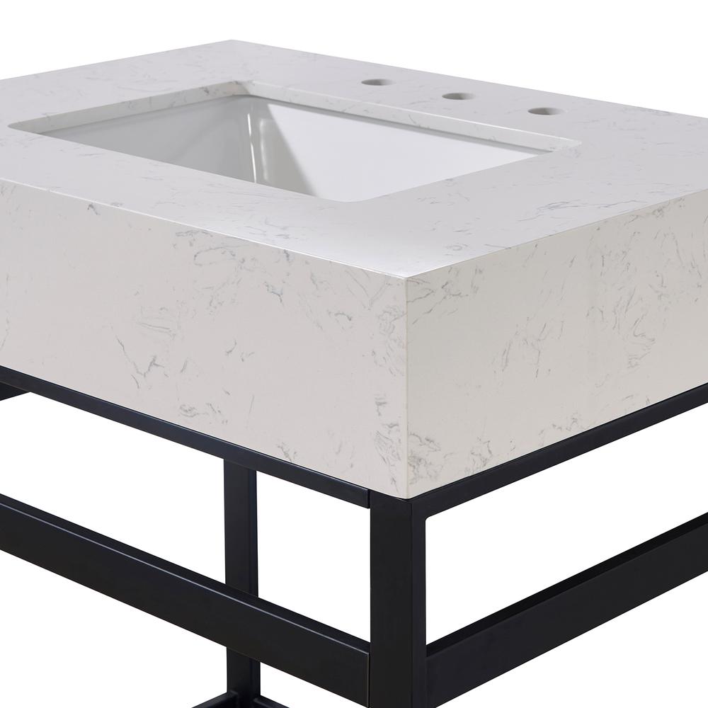 30. in Composite Stone Vanity Top in Aosta White Apron with White Sink. Picture 5