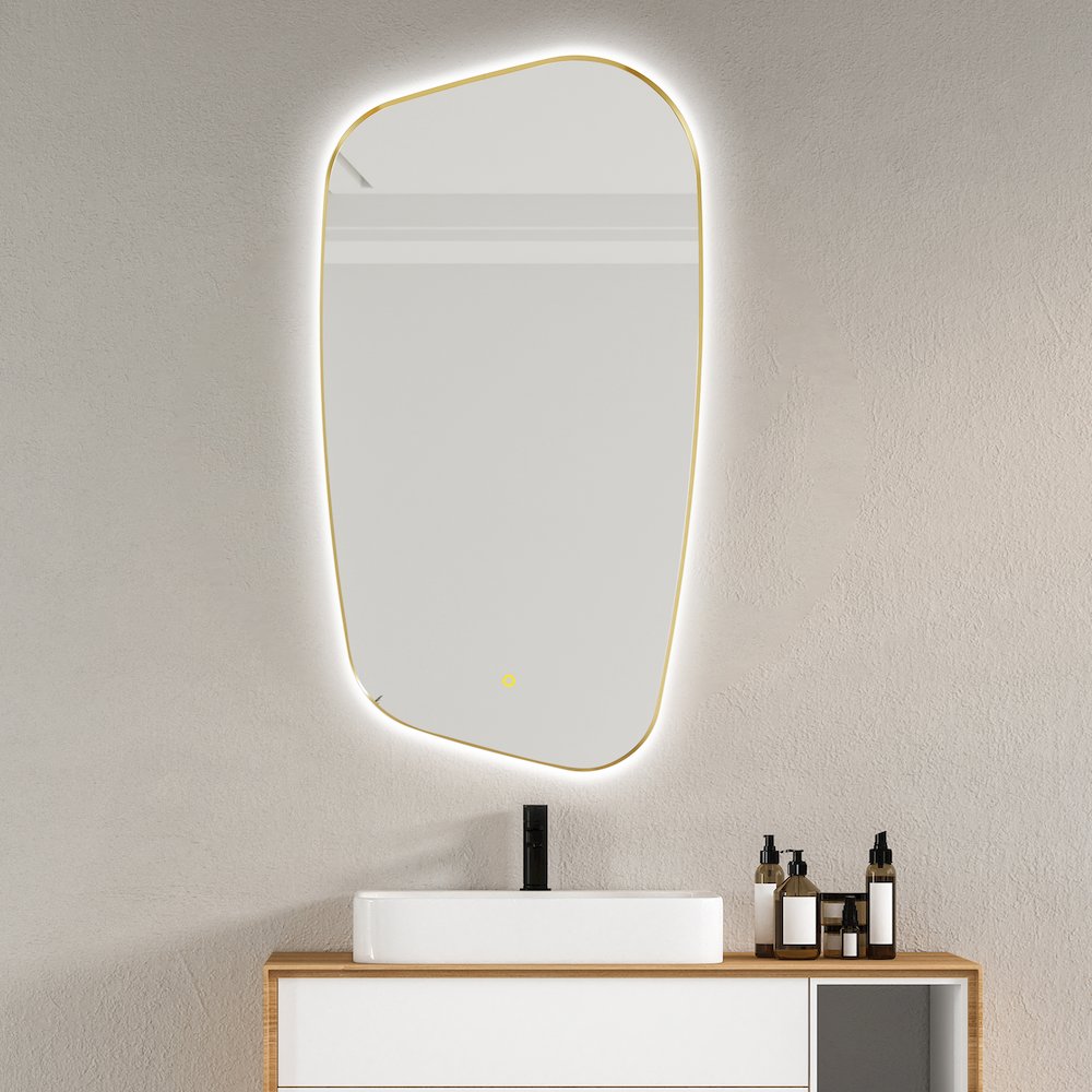 26"x48" Anti-Fog Wall Mirror in Brushed Gold Aluminum Framed. Picture 7
