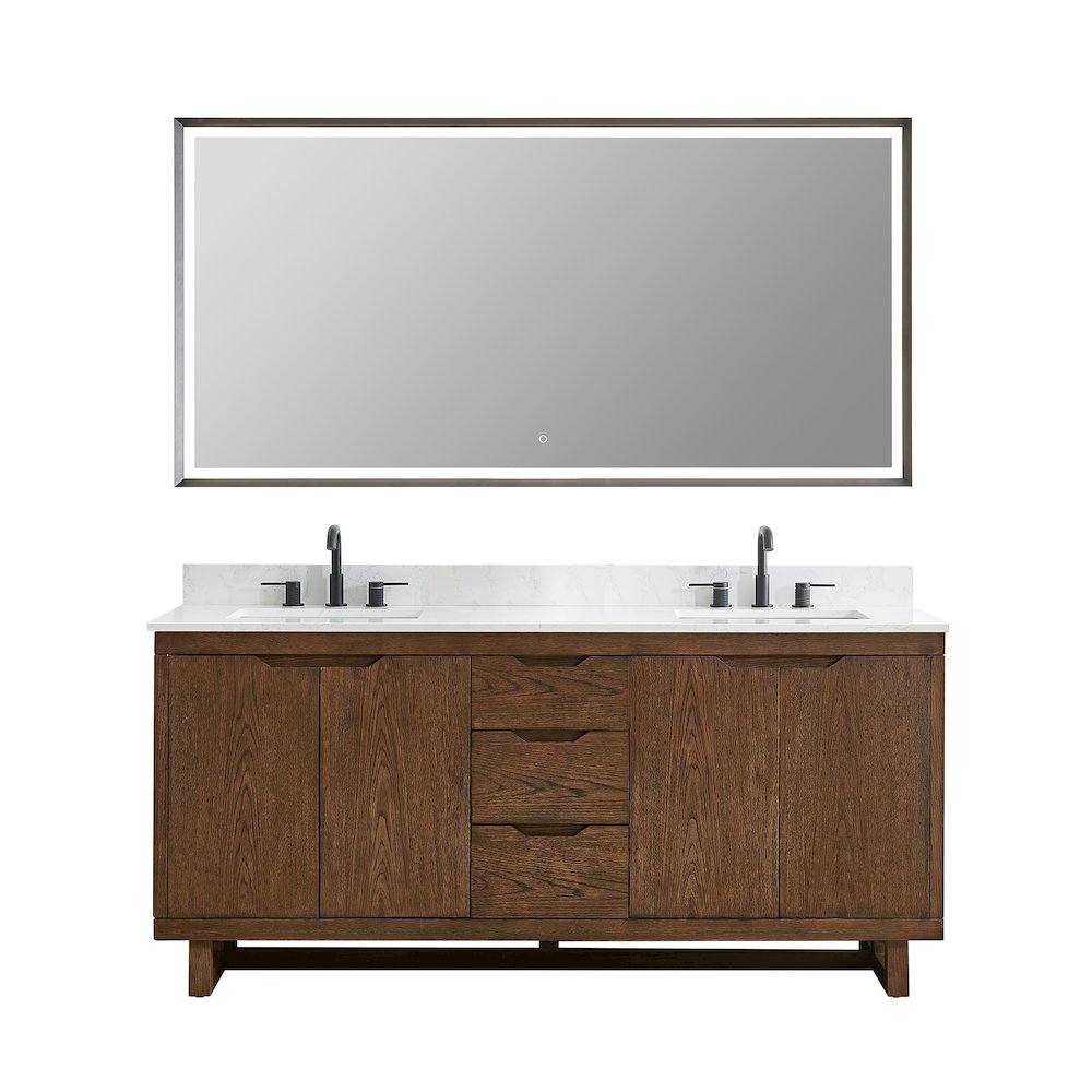 72" Double Bathroom Vanity in Brown Brushed Oak with Grain White. Picture 1
