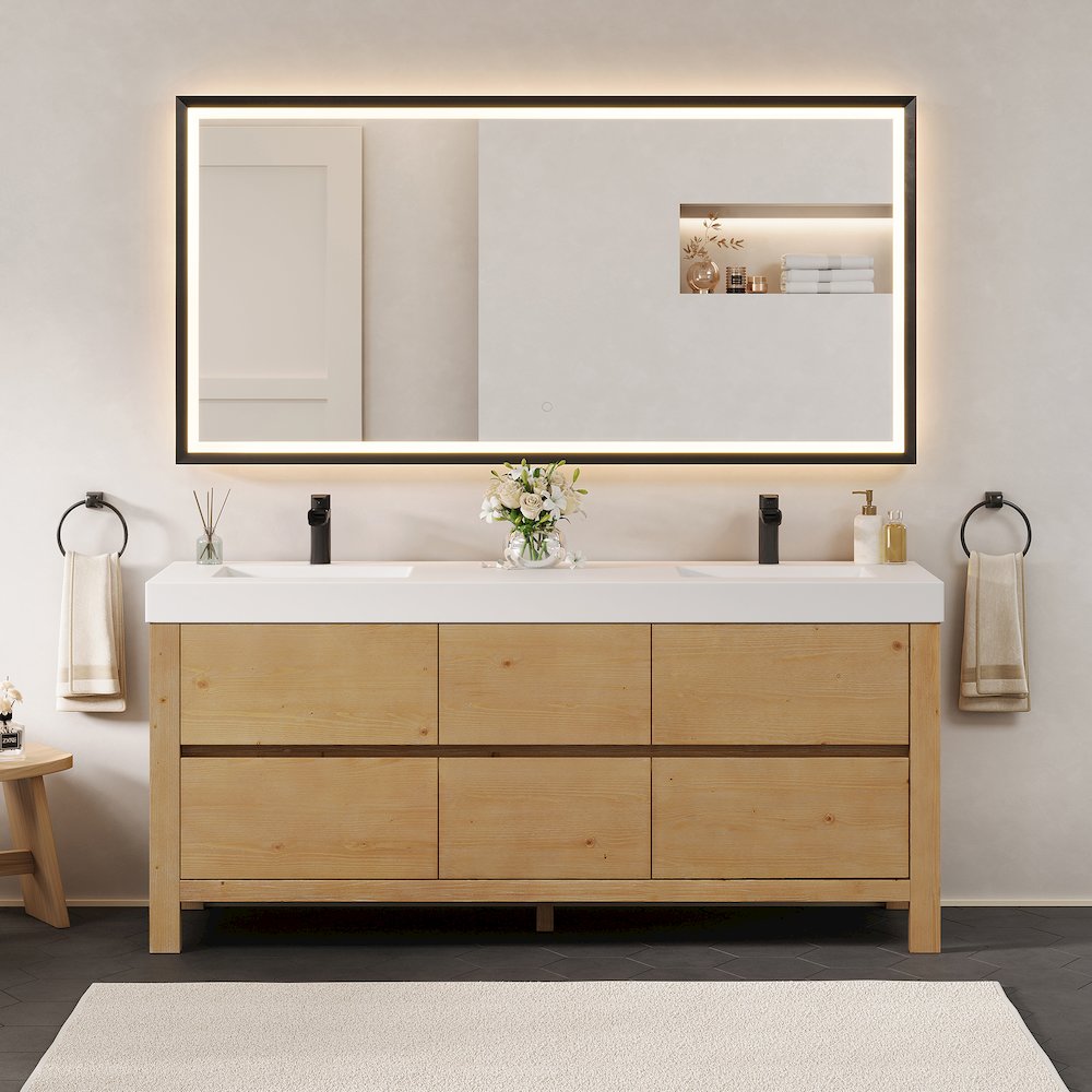 72" Double Bathroom Vanity in with White Artificial Stone Integrated Sink. Picture 2