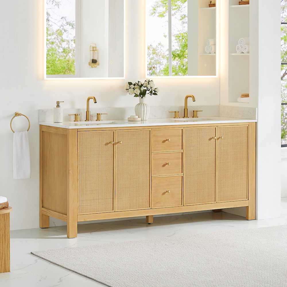 Cedar 72" Double Bathroom Vanity in Natural Wood. Picture 3