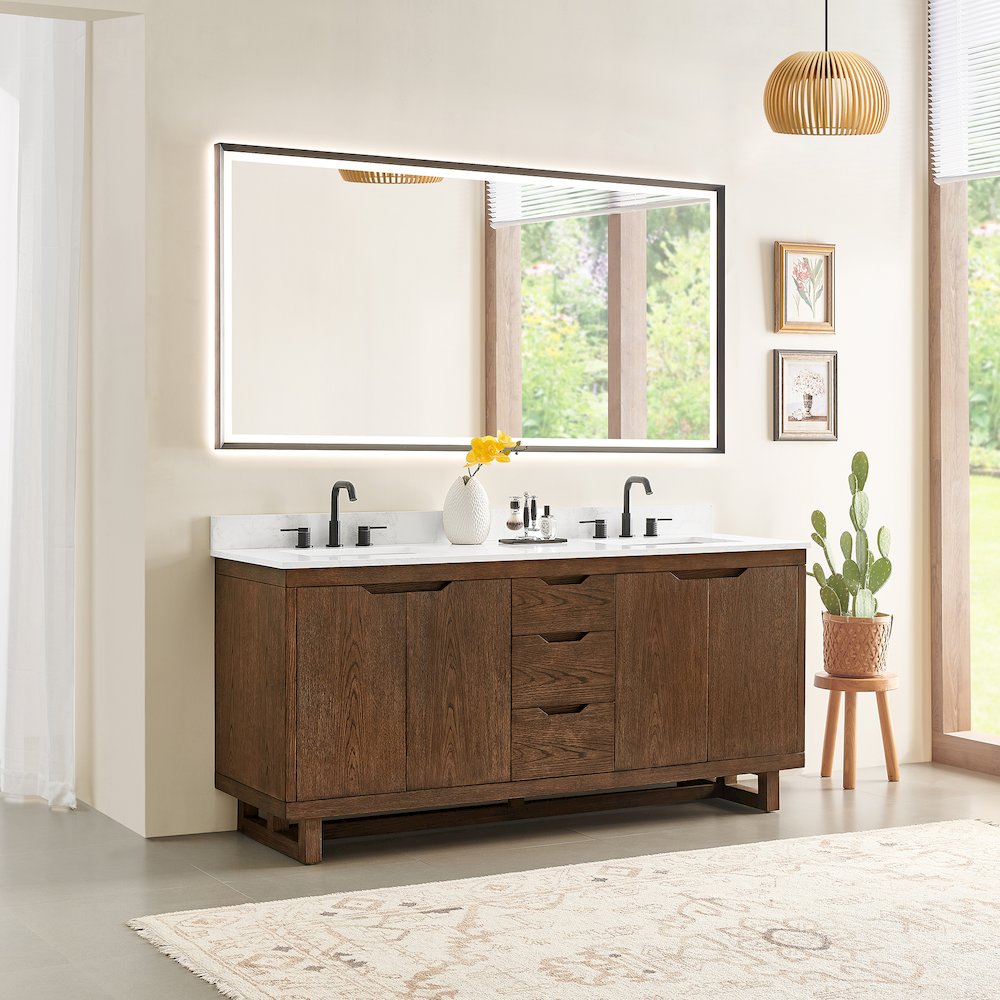 72" Double Bathroom Vanity in Brown Brushed Oak with Grain White. Picture 3