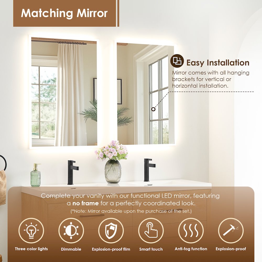 60" Double Bathroom Vanity in White Oak with White Artificial Drop-in Sink. Picture 11
