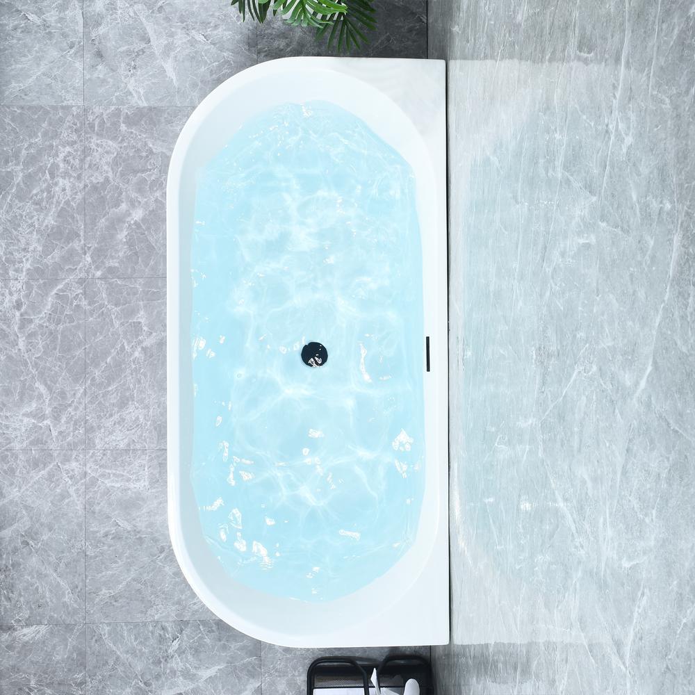 Satchi 67" x 32" Flatbottom Freestanding Acrylic Soaking Bathtub in Glossy White. Picture 8