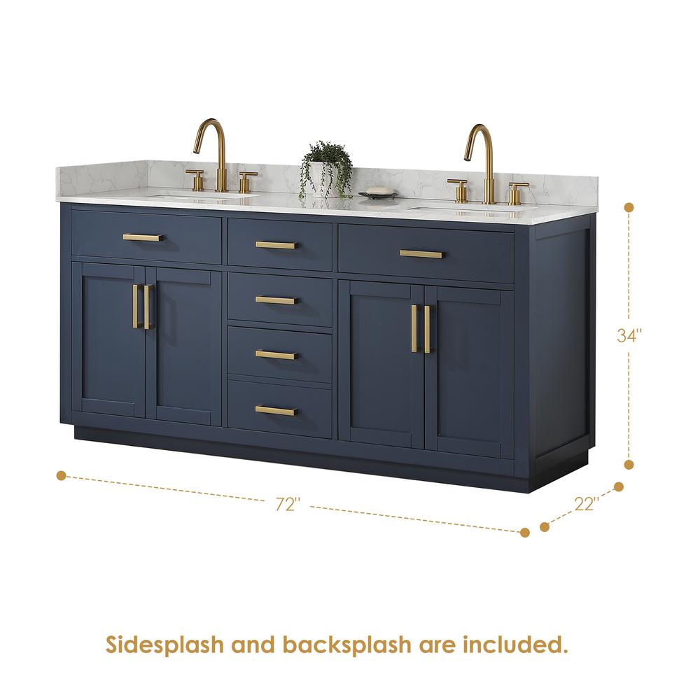 72" Double Bathroom Vanity in Royal Blue with Mirror. Picture 3