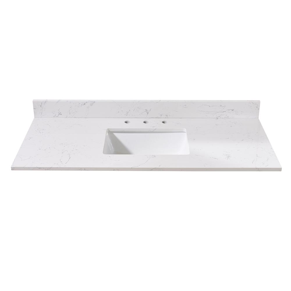 49. in Composite Stone Vanity Top in Aosta White with White Sink. Picture 2