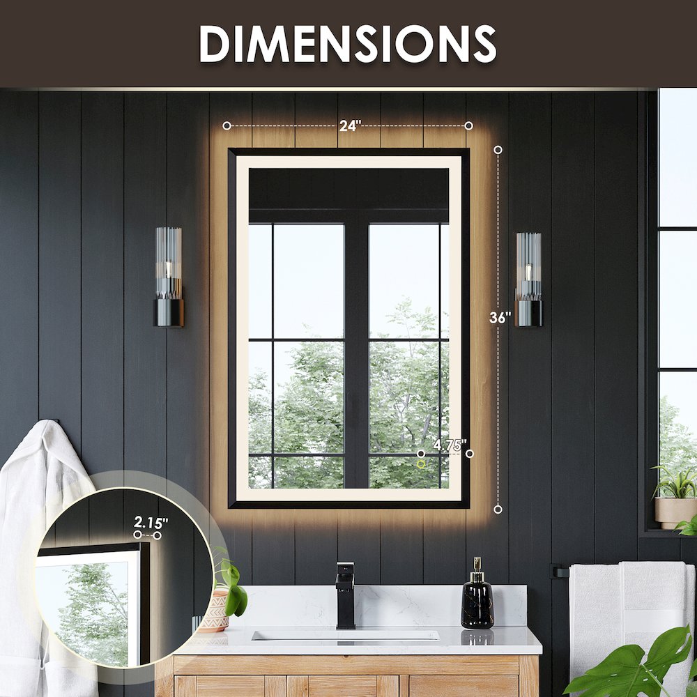 24"x36" Rectangular Wall Mirror in Matte Black Aluminum Framed. Picture 16