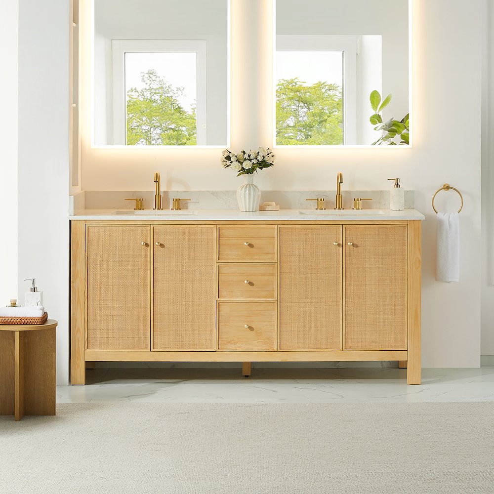 Cedar 72" Double Bathroom Vanity in Natural Wood. Picture 2