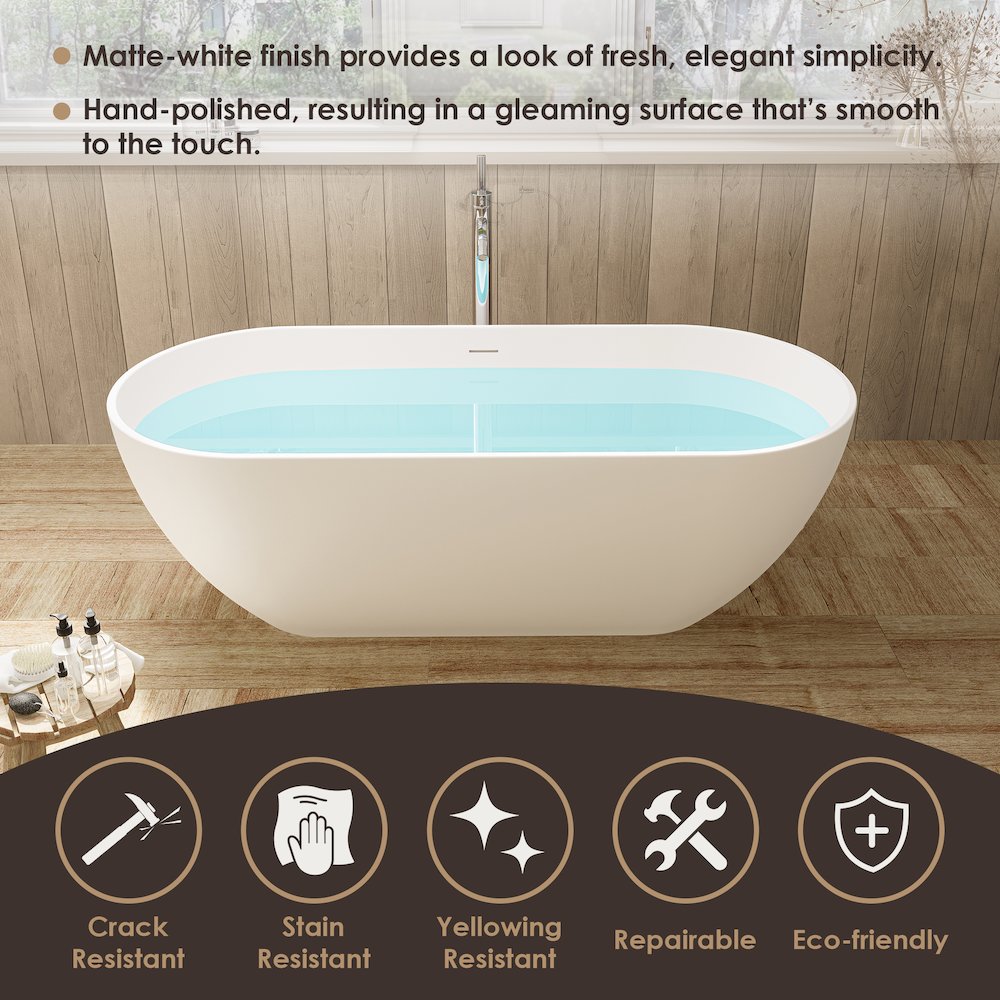 59" x 30" Solid Surface Soaking Bathtub and Integrated Overflow. Picture 17