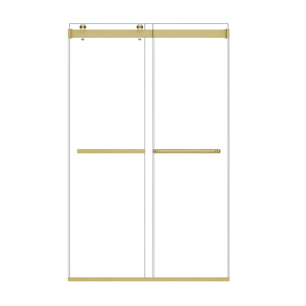 By Pass Frameless Shower Door in Brushed Gold with Clear Glass. Picture 1