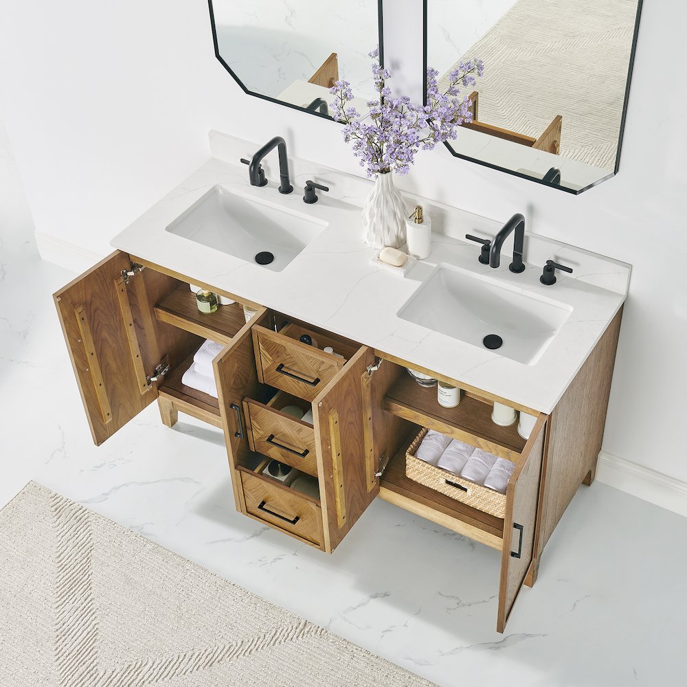 Clara 60" Double Bathroom Vanity in Weathered Brown. Picture 5