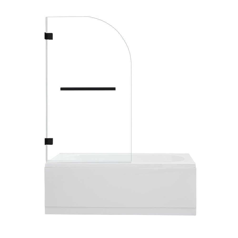 Frameless Hinged Tub Door in Matte Black with Clear Glass. Picture 1