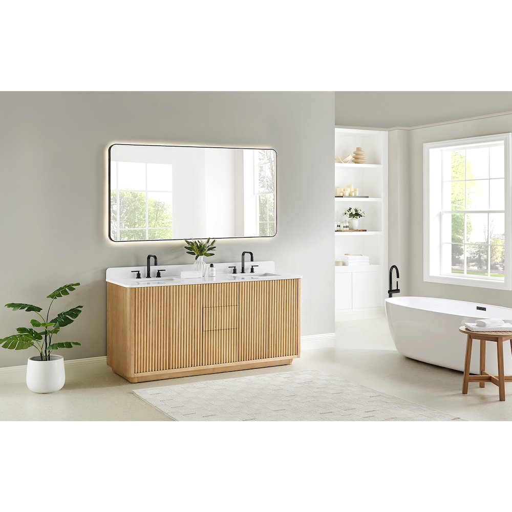 72" Double Bathroom Vanity in Washed Light Brown with Grain White. Picture 15