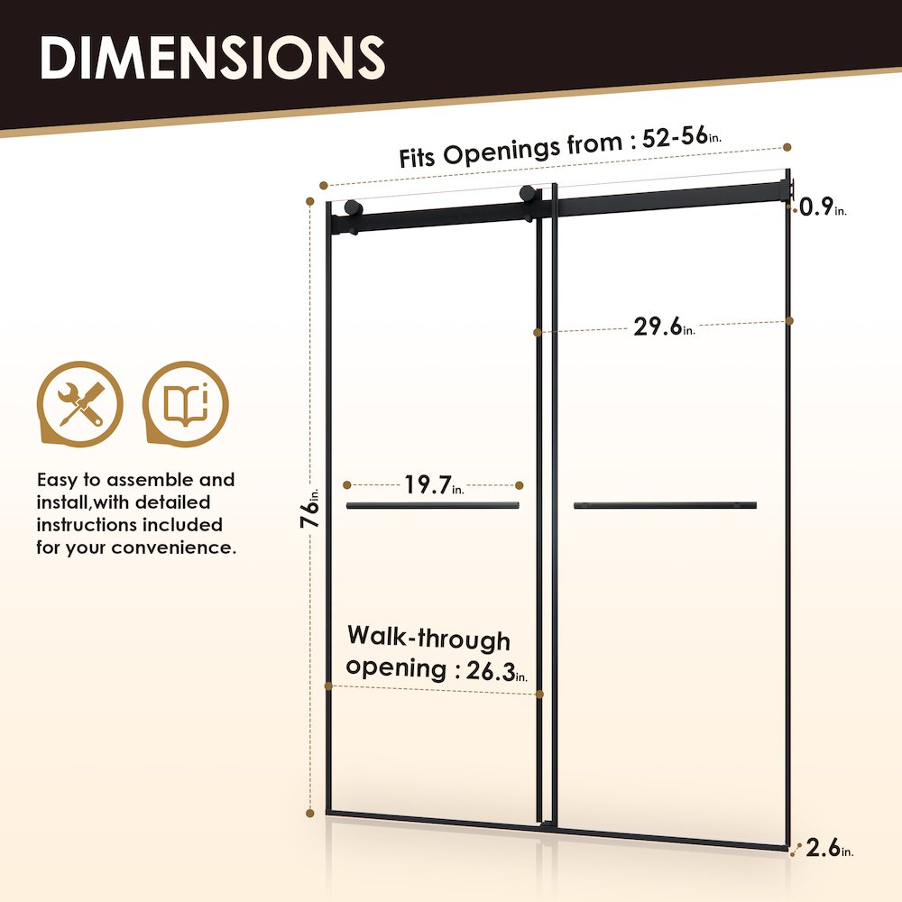 Frameless Exposed Roller Shower Door in Matte Black with Clear Glass. Picture 13